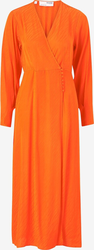 Maxikjole slfAbienne LS Satin Ankle Wrap Dress - Orange