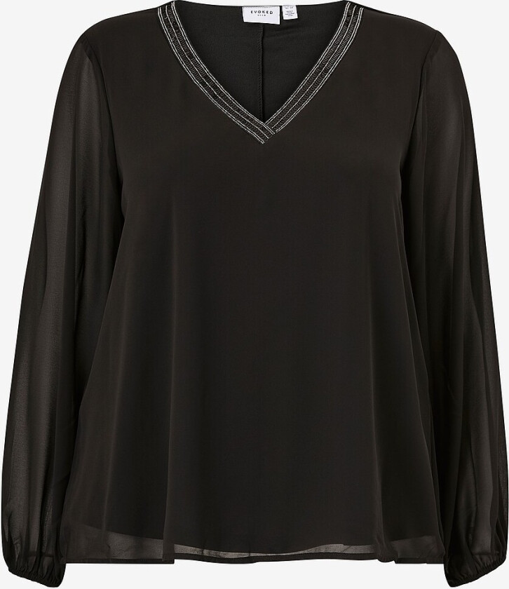 Topp viAnlis V-neck L/S Top - Svart