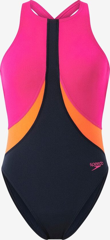 Badedrakt Womens Colourblock Highneck Crossback - Svart