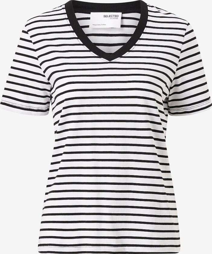 Topp slfEssential SS Striped V-neck Tee - Svart