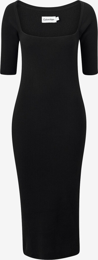 Kjole Rib Square-neck Midi Dress - Svart