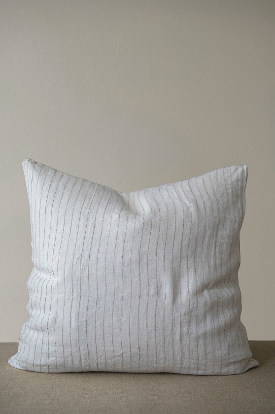 Putetrekk Stripe 65x65 cm No.2 100% hamp - Hvit