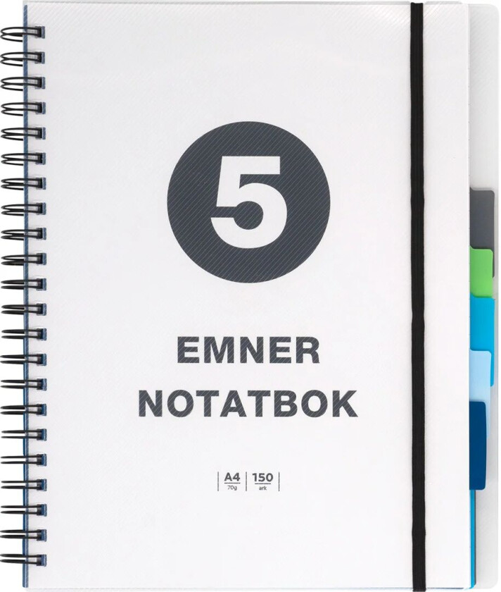 Notatbok A4 5 emner 150 blad