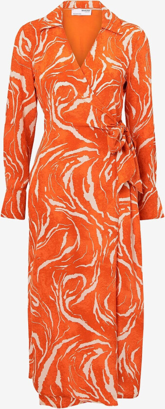 Omslagskjole slfSirene LS Midi Wrap Dress - Orange