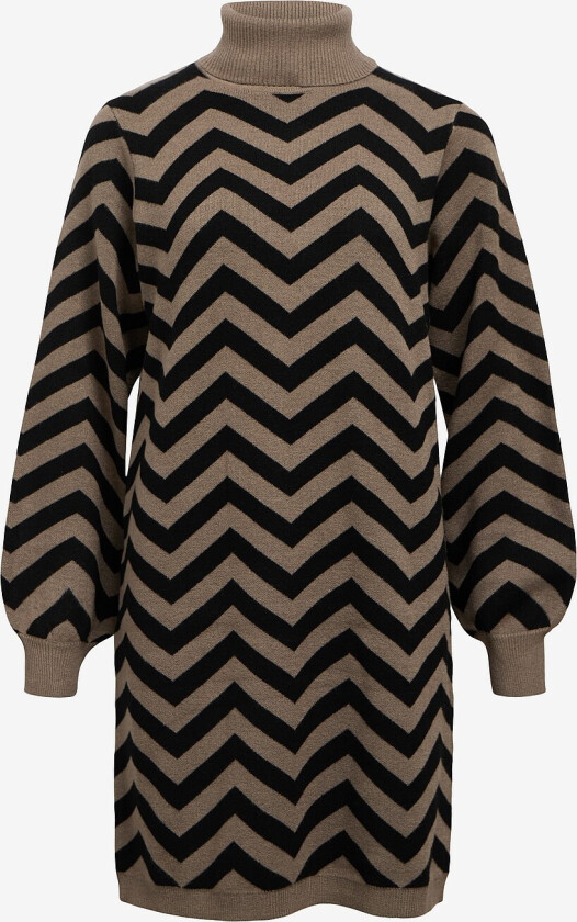 Kjole objRay L/S Knit Rollneck Dress Aop - Grå