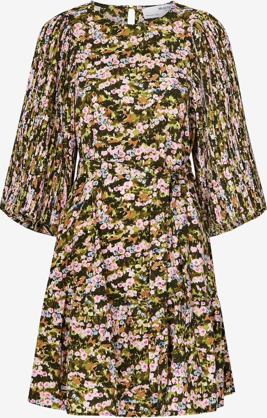 Kjole slfEvie 3/4 Plisse Dress B - Gul