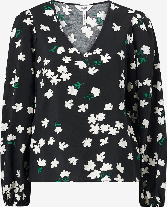 Topp objNuuk Leonora L/S V-neck Top - Svart