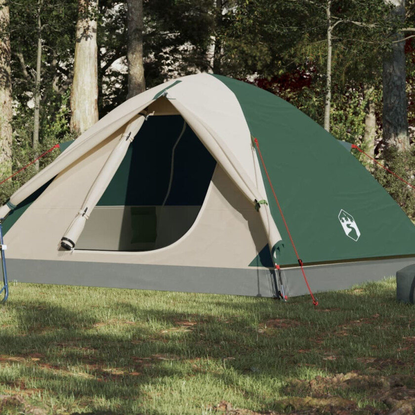 Campingtelt 6 personer grønn 348x340x190 cm 190T taft