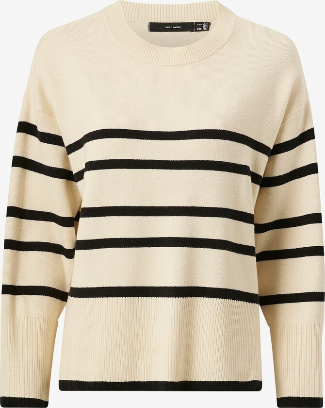 Genser vmSaba LS O-neck Stripe Pullover - Beige