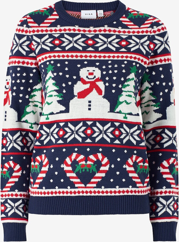 Julegenser viAnna L/S Snowman Christmas Knit - Blå