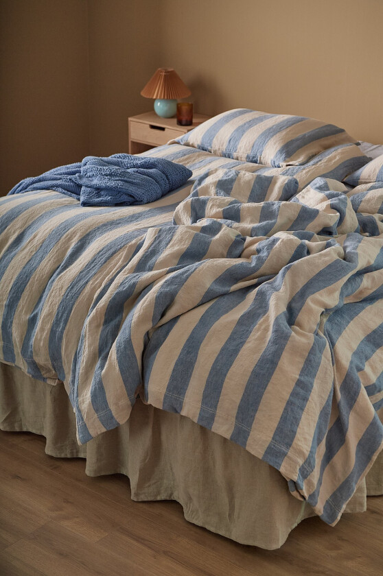 Sengesett Candice Block Stripe i vasket lin, 2 deler - Flerfarget