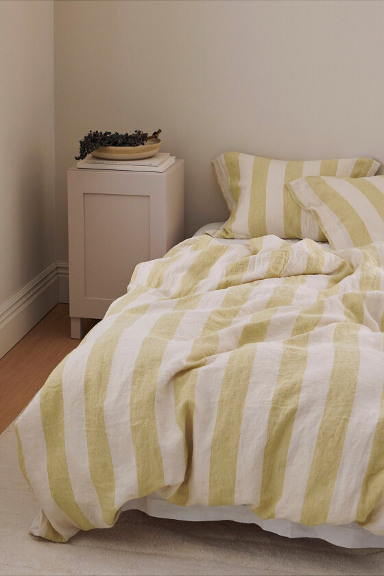 Sengesett Candice Block Stripe i vasket lin, 2 deler - Flerfarget