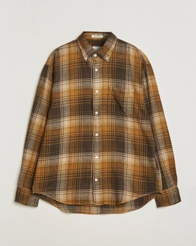 Relaxed Fit Heavy Flannel Checked Shirt Woody Brown