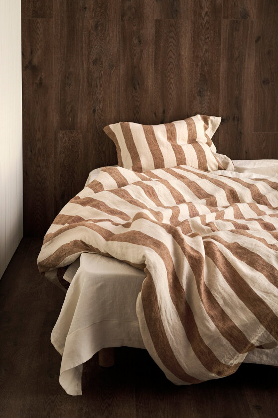 Sengesett Candice Block Stripe i vasket lin, 2 deler - Flerfarget
