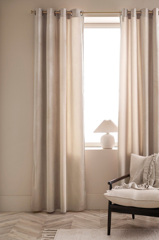 Gardiner med maljer Nora i fløyel 2-pk - Beige