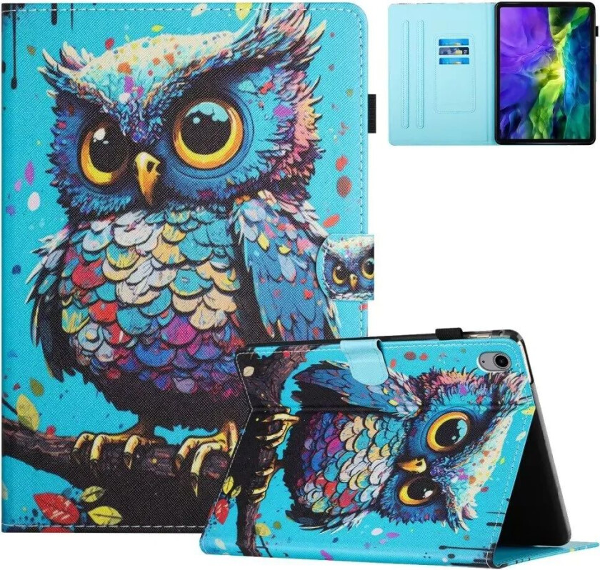 iPad 10.9" (2022) Kunstskinn Deksel m. Stativfunksjoner & Kortholder - Ugle