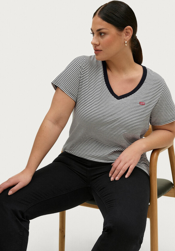 Topp PL V Neck Tee Raita Stripe Cav - Svart