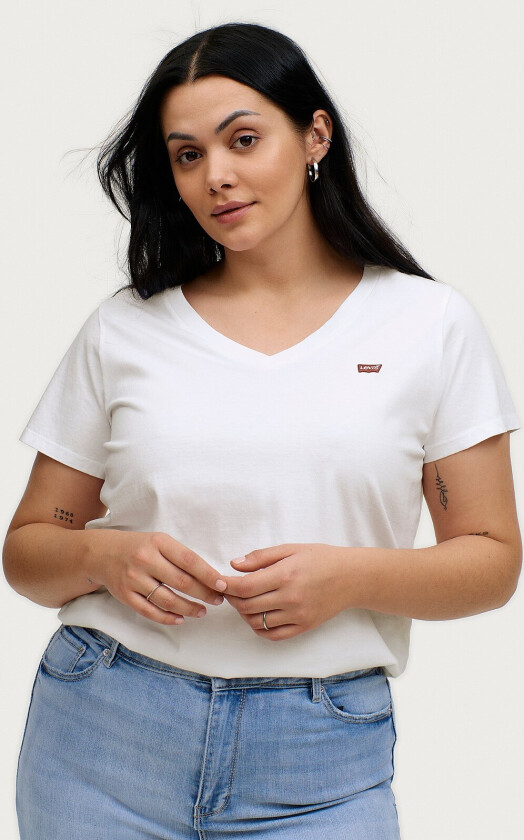 Topp PL V Neck Tee Raita Stripe Cav - Hvit