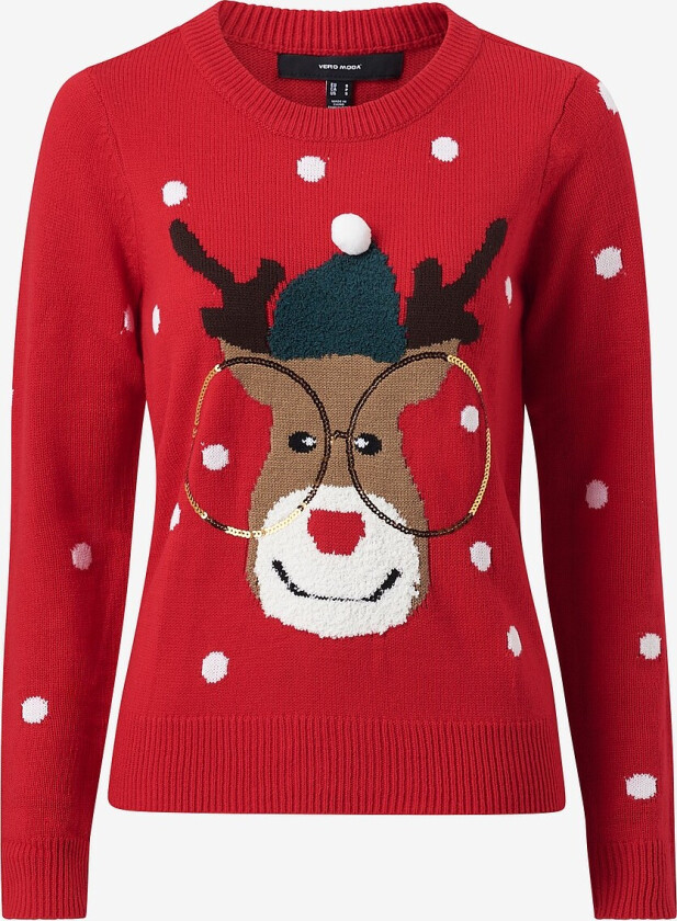 Julegenser vmTinsel LS O-neck Blouse Xmas Rep - Rød