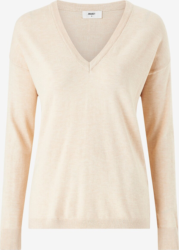 Genser objThess L/S V-neck Knit Pullover - Beige