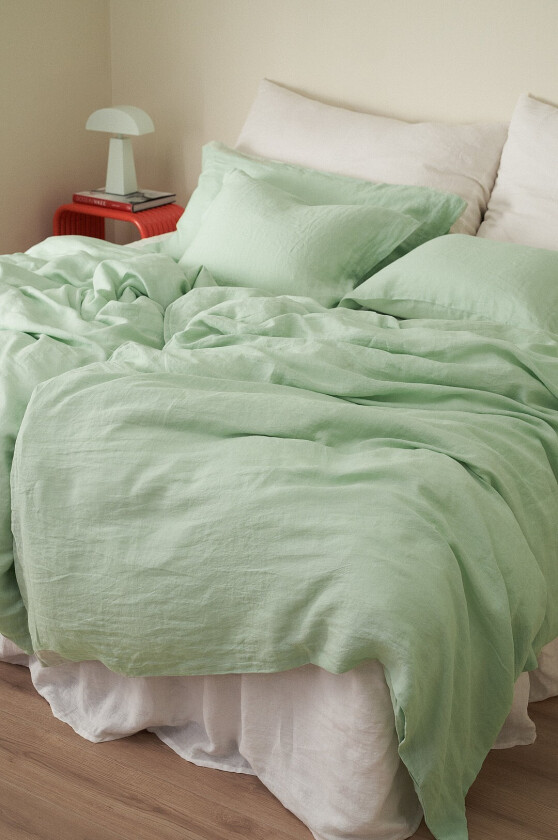 Sengesett Candice i vasket lin, 2 eller 3 deler - Grønn