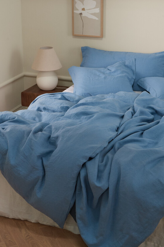 Sengesett Candice i vasket lin, 2 eller 3 deler - Blå