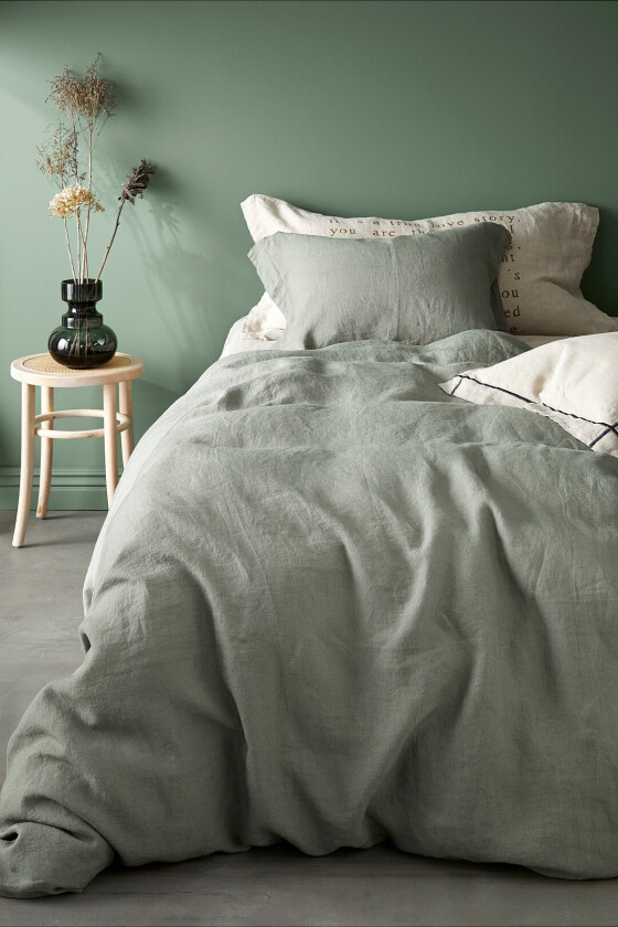 Sengesett Candice i vasket lin, 2 eller 3 deler - Grønn
