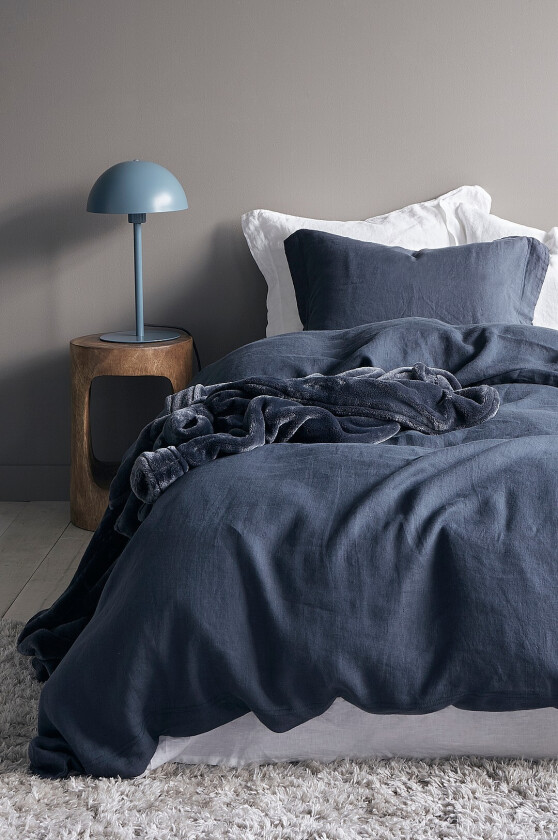 Sengesett Candice i vasket lin, 2 eller 3 deler - Blå