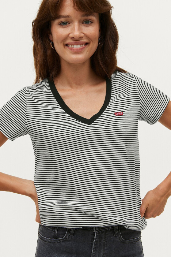 Topp Perfect Vneck White + - Blå