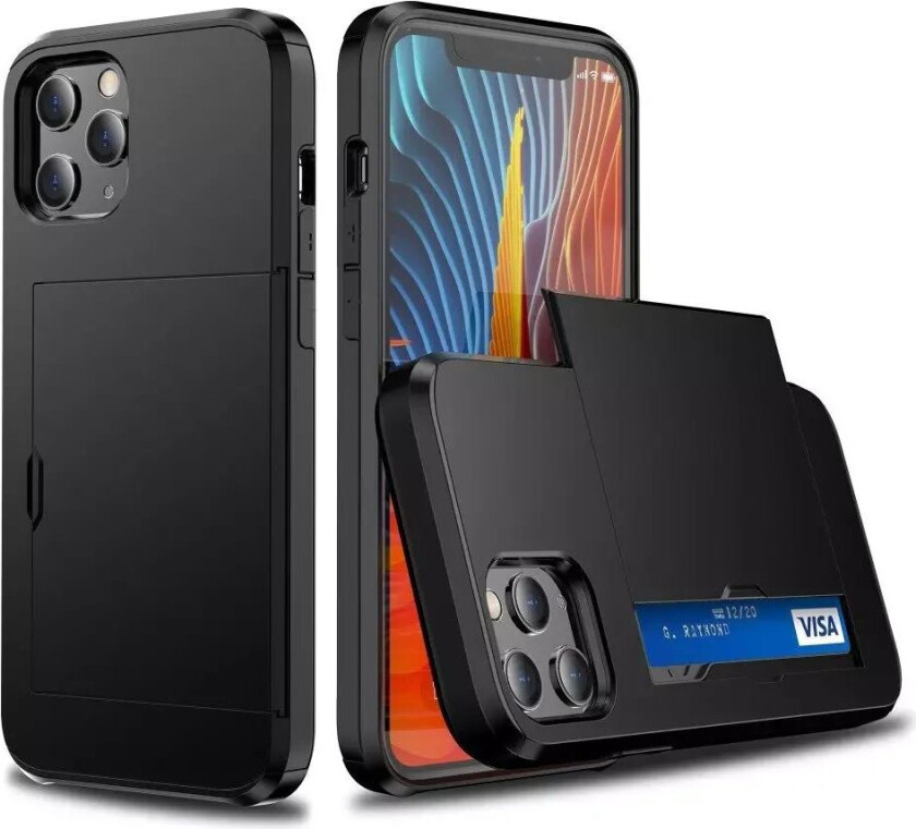 iPhone 12 Pro Max Drop Proof Deksel m. Lommebok - Svart