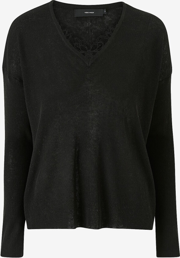 Genser vmNora LS V-neck Lace Blouse - Svart