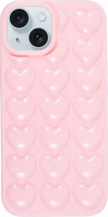 iPhone 15 Fleksibelt Plast Deksel m. Små Hjerter - Rosa