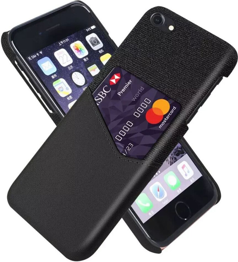 iPhone SE (2022 / 2020) / 8 / 7 Kunstskinn Bakdeksel Med Kortlommer - Svart