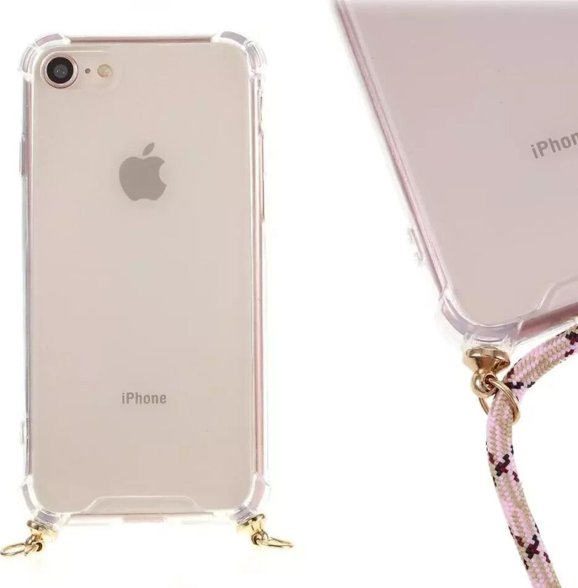 iPhone SE (2022/2020)/8/7 TPU Plastik Deksel med Stropp - Rosa Striber
