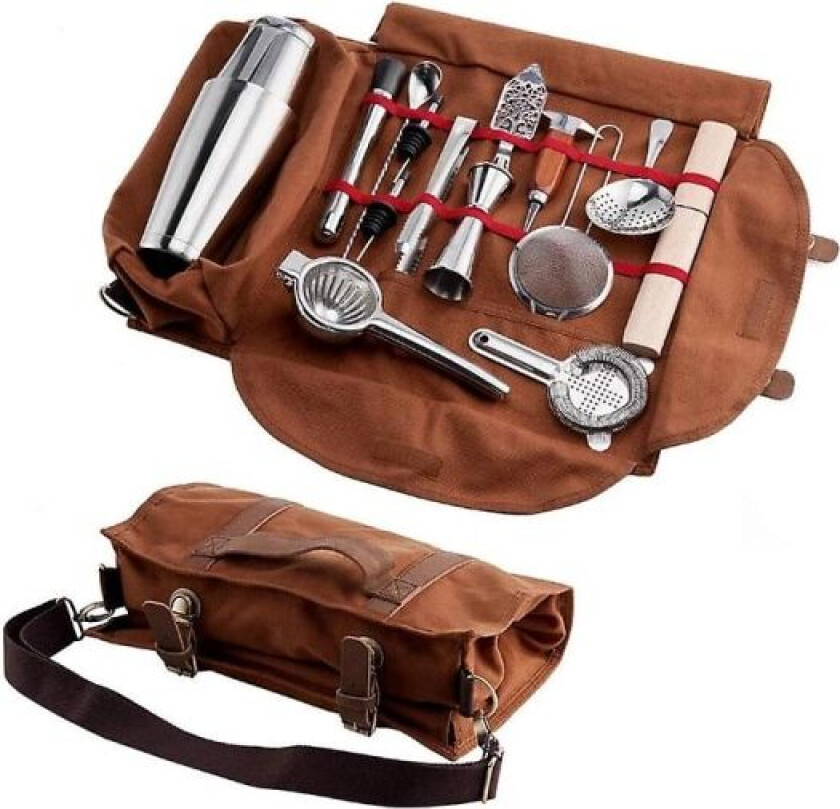 Bar Bartender Bæreveske Kreativ Bartender Canvas Toolkit Pakke Bar Verktøy Cocktail Shaker Sett Oppbevaringsveske Kun Brown