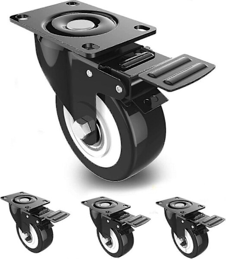 4-pakke 50 mm hjul med brems, 4 stk. svingbare hjul for møbler/transport, møbelhjul, kraftige hjul med 300 kg total bæreevne