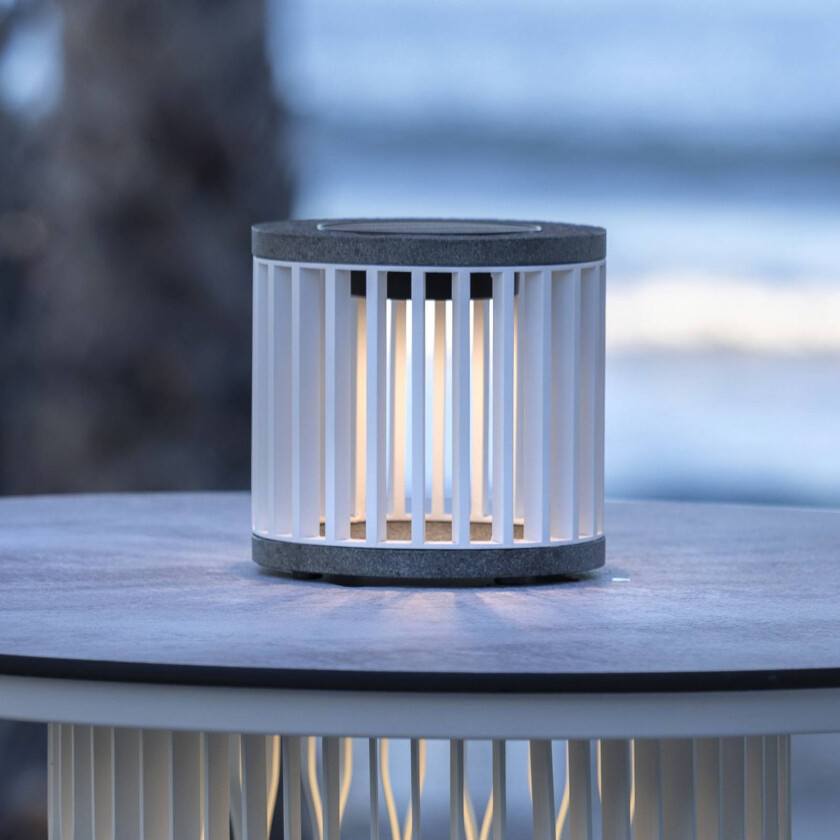 LED-solcellelampe Halo, hvit, aluminium/granitt