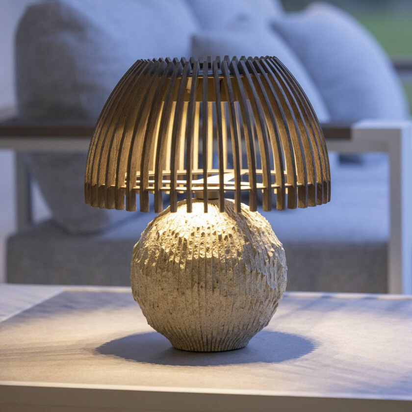 LED-bordlampe Alba, grå/beige, høyde 41 cm