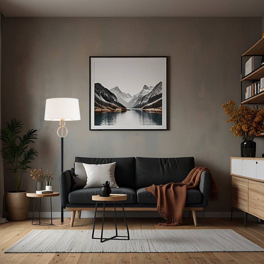 Priam gulvlampe, svart/gull, stål, E27, 158 cm