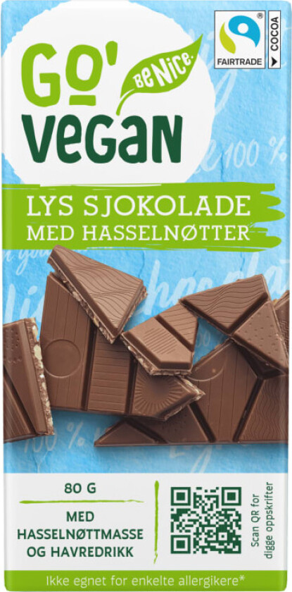 Go'Vegan Sjokolade med Hasselnøtter 80g