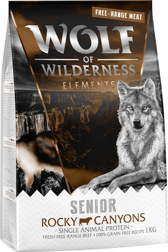 1 kg Wolf of Wilderness hundefôr til spesialpris! - SENIOR Rocky Canyons - Frittågende storfe (Monoprotein)