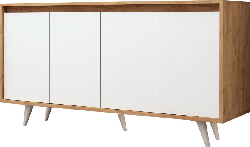 Shans skjenk, m. 4 dører og 2 hyller - hvit og naturlig melamin