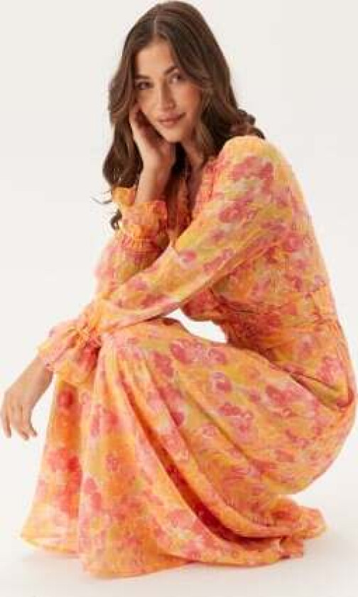 Viemma L/S BELT MAXI DRESS BEL Pink Yarrow Aop:orange Flowers 38