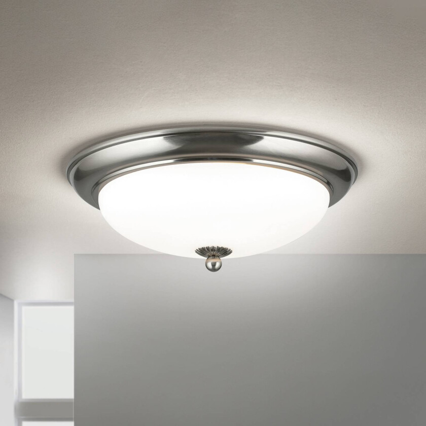 Empire taklampe, Ø 35,5 cm, matt nikkel, matt opalt glass