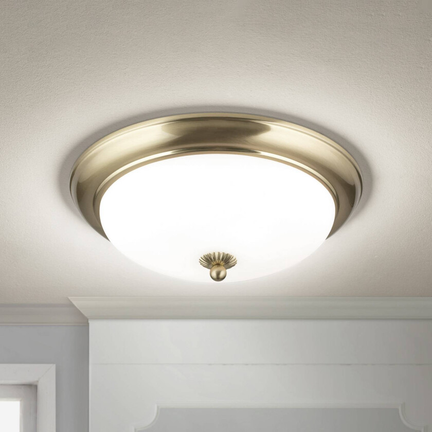 Empire taklampe, Ø 35,5 cm, messing, frostet opalt glass