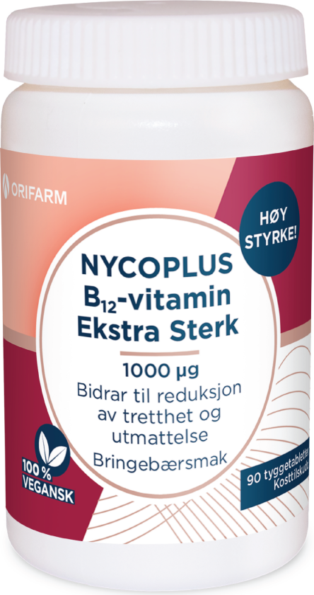 B12-Vitamin Ekstra Sterk 1000 µg tyggetabletter, Bringebær, 90 stk.