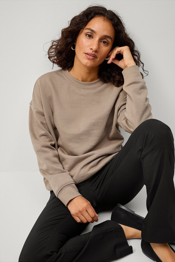 Sweatshirt med rund hals - Beige