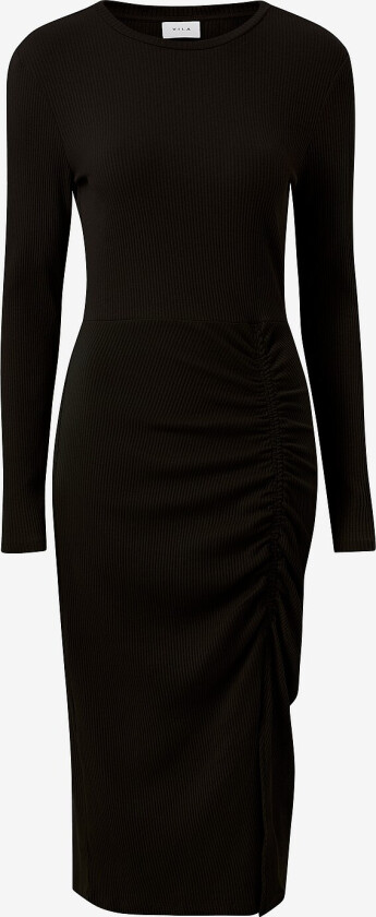 Kjole viRibena L/S Slit Midi Dress - Svart