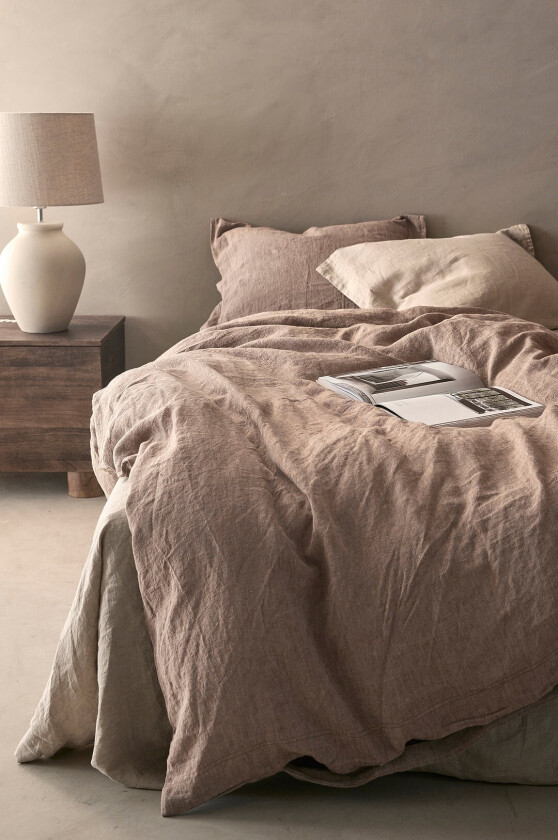 Sengesett Elmira i vasket lin 2 eller 3 deler - Brun