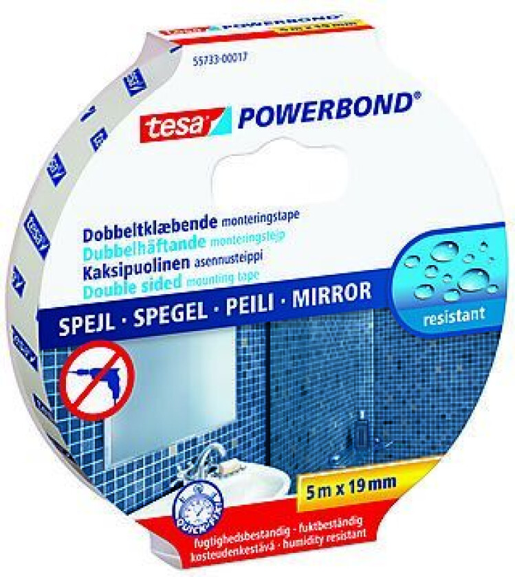 Dobbeltsidig tape hvit 5 m x19 mm